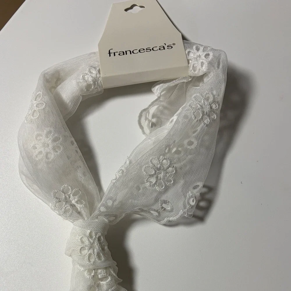 Francescas White Lace Eyelet Floral Hair Scarf Headband Romantic Accessory NEW